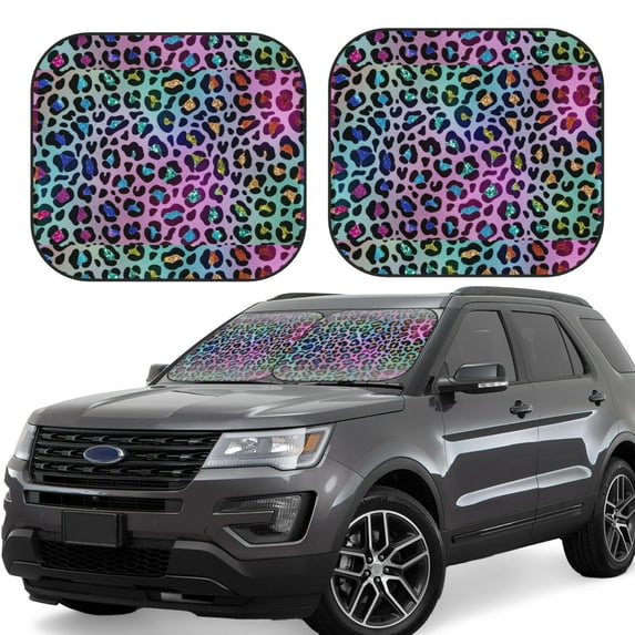 Daiia Rainbow Animal Skin 2PCS Car Windshield Sun Shade, Foldable Sun Shield for Car Front Window, Auto Sun Blocker Visor Protector Universal for Truck SUV Pickup-Medium