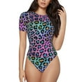 thumbnail image 1 of Daiia Rainbow Animal Skin print Women's Crew Neck Short Sleeve Bodysuit Fashion Tops Fit Casual Basic Extender Bodysuit-Large, 1 of 9