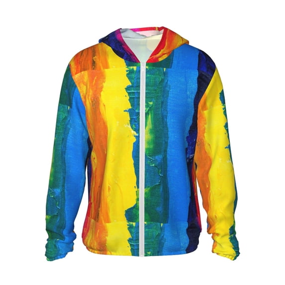 Daiia Rainbow Colored UPF 50+ Sun Protection Hoodie Jacket Lightweight Long Sleeve Sun Shirt for Women Men with Pocket Hiking Outdoor-Medium