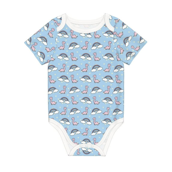 Daiia Rainbow Dinosaur Printed Unisex-Baby Short Sleeve Onesies Bodysuits Baby Climbing Clothes Soft and Comfortable Romper with Expandable Shoulder Design-12 Months