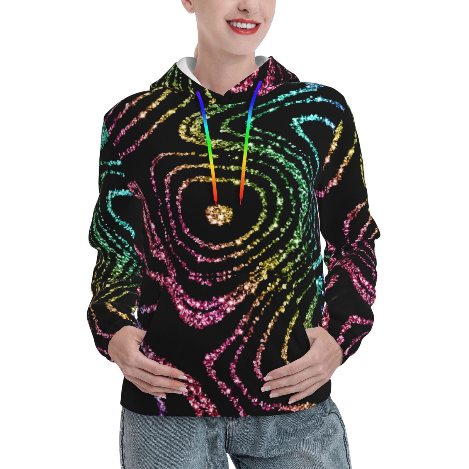 Red Sweatshirt with Green Glitter Graphic by Diamond Dust main image 1