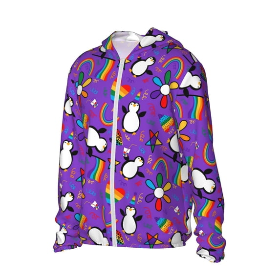 Daiia Rainbow Lgbt Penguin UPF 50+ Sun Protection Hoodie Jacket Lightweight Long Sleeve Sun Shirt for Women Men with Pocket Hiking Outdoor-3X-Large
