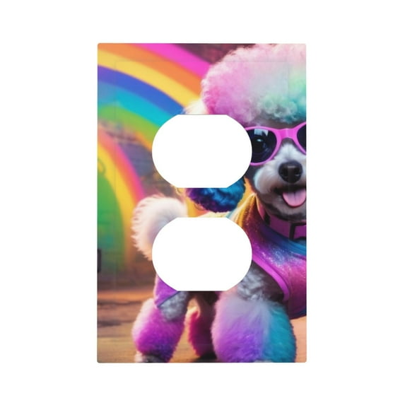 Daiia Rainbow Poodle Urban Street Pattern Decorator Wall Plate Child Safe Outlet Cover, Switch and Outlet Covers,Size 1-Gang 5.0" x3.0" , Polycarbonate Thermoplastic-Style S