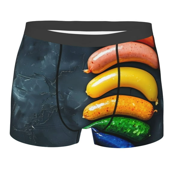 Daiia Rainbow Sausages On Dark Slate Men's Underwear Boxer Briefs, Cotton Stretch Moisture-Wicking Underwear-X-Large