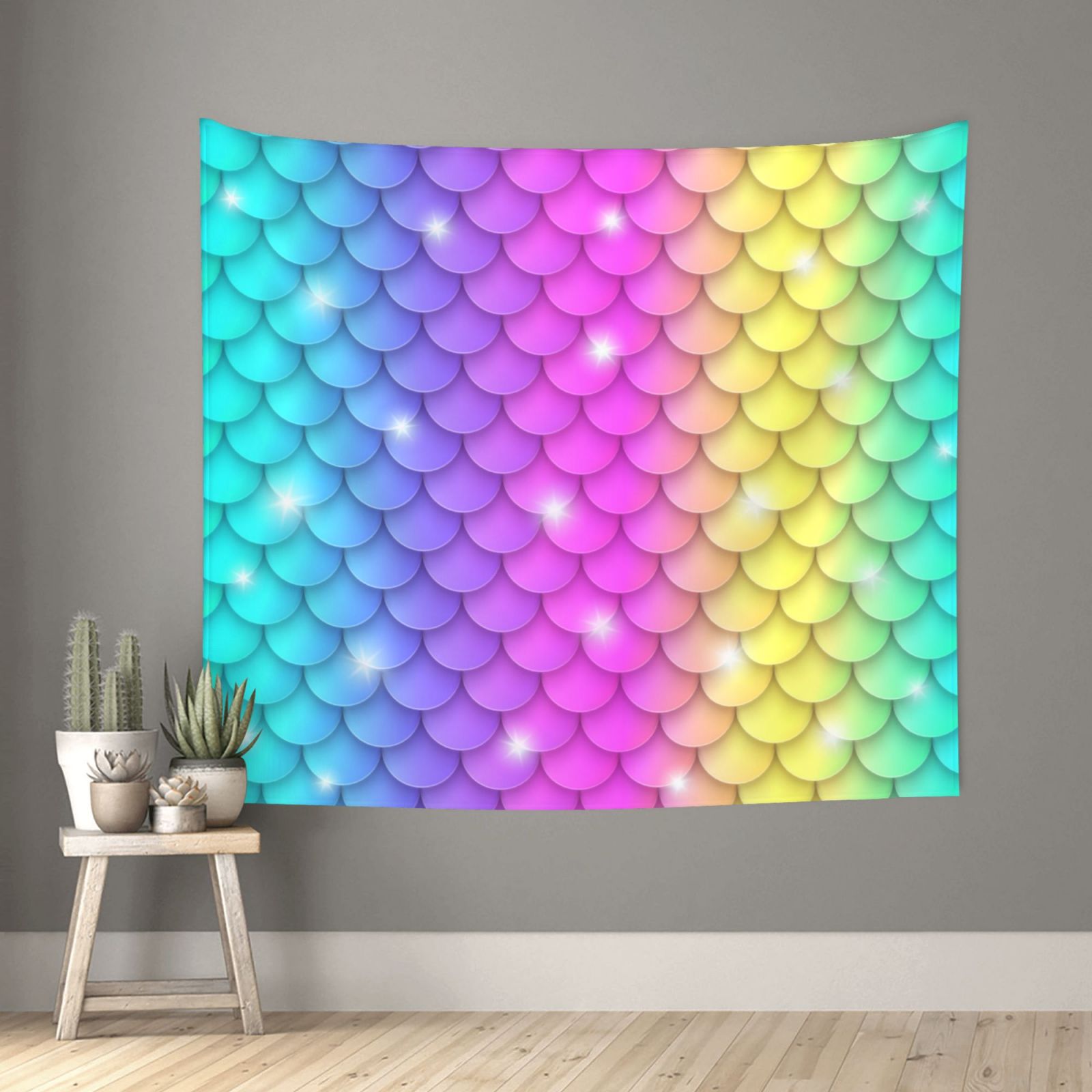 Daiia Rainbow Scales2 Pattern Tapestry 60x51 Inches Wall Hanging