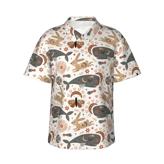 Daiia Ramadan Whale Hawaiian Shirt for Men Gentle Cotton Regular Short Sleeve Casual-Small