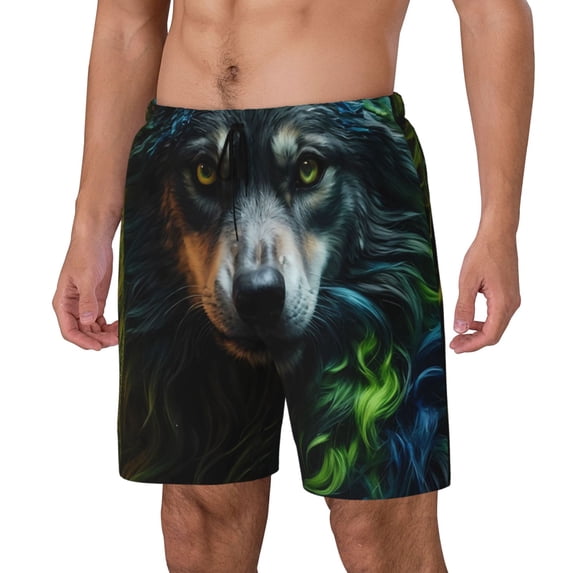 Daiia Realistic Style Colorful Wolf A Mens Swim Trunks Swim Shorts Quick Dry Swim Shorts with Mesh Lining Pockets-3X-Large