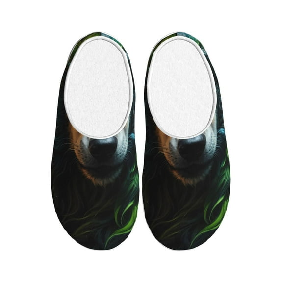 Daiia Realistic Style Colorful Wolf A Print Women’s Fuzzy Slippers Memory Foam Lightweight House Shoes Cozy Loafer Flannel House Shoes-39/40