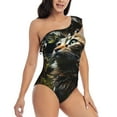 thumbnail image 1 of Daiia Realistic Style Cute Cat Women's One Piece Swimsuits Personalized One Shoulder Swimwear Asymmetric Ruffle Bathing Suits-Large, 1 of 8