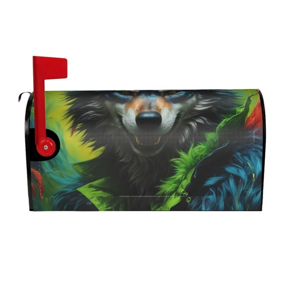 Daiia Realistic Style Wolf Warrior Mailbox Cover , Magnetic Welcome Mailbox Wraps Post Letter Box Cover for Garden Yard Home Decor-25.5x21 in