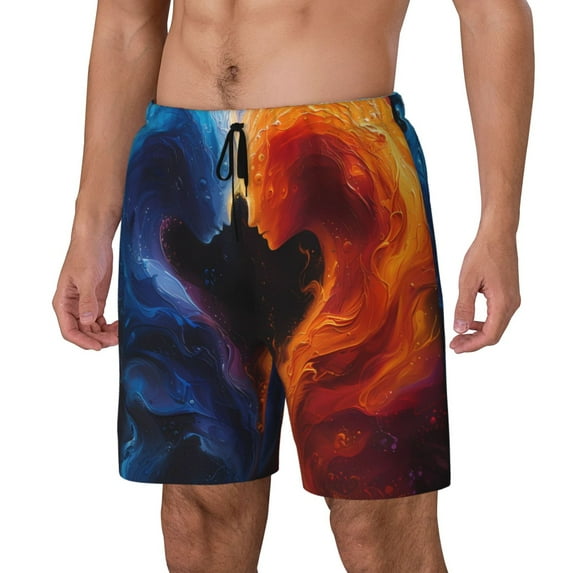 Daiia Red And Blue Abstract Mens Swim Trunks Swim Shorts Quick Dry Swim Shorts with Mesh Lining Pockets-Small