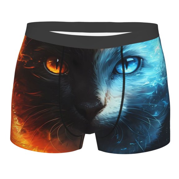 Daiia Red And Blue Fire Cat Men's Underwear Boxer Briefs, Cotton Stretch Moisture-Wicking Underwear-Small