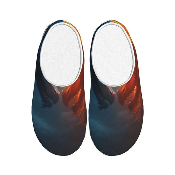 Daiia Red And Blue Fire Dragon E Print Women’s Fuzzy Slippers Memory Foam Lightweight House Shoes Cozy Loafer Flannel House Shoes-42/43