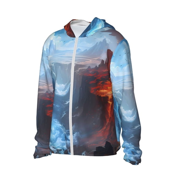 Daiia Red And Blue Fire Mountains UPF 50+ Sun Protection Hoodie Jacket ...