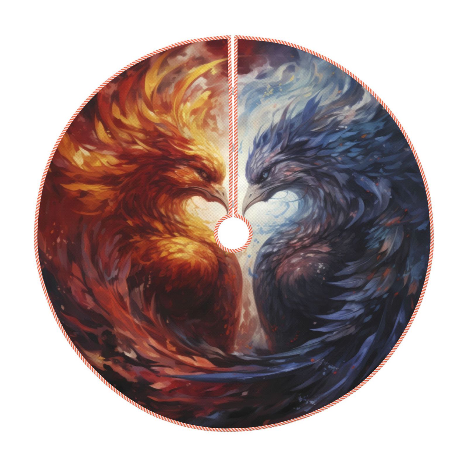 Daiia Red And White Fire Bird Drawing Merry Christmas Tree Skirt , Xmas