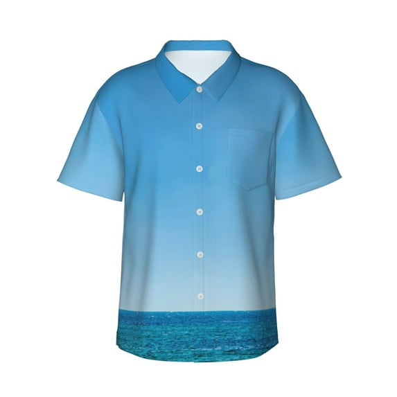 Daiia Red And White Lighthouse Hawaiian Shirt for Men Gentle Cotton Regular Short Sleeve Casual-Large