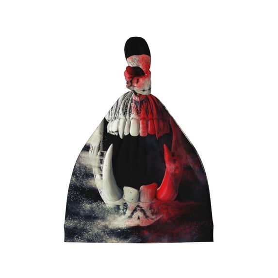Daiia Red And White Screaming Demon Skull Pattern Baby Beanie Knit Toddler Hat Kids Embroidered Beanies Cap for Girls Boys 0-8 Years