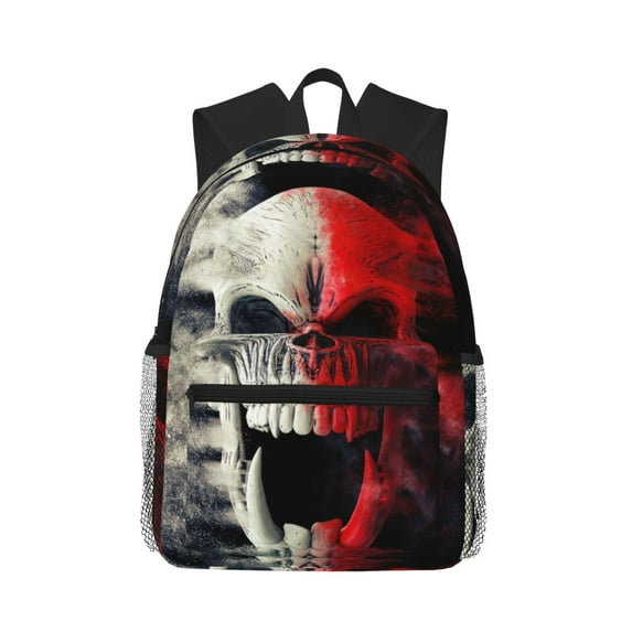Daiia Red And White Screaming Demon Skull School Backpack for Men Women, Unisex Large Waterproof Bookbag Schoolbag Casual Daypack for High School/College/Teens/Travel/Work Black