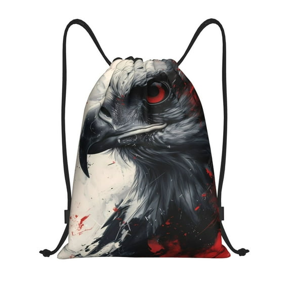 Daiia Red Black Ink Style Bald Eagle Pattern Drawstring Backpack, Gym Bag, Lightweight Backpack, Water-Resistant Bag Travel Sports Backpack, Fitness Bag, Yoga Bag-Medium