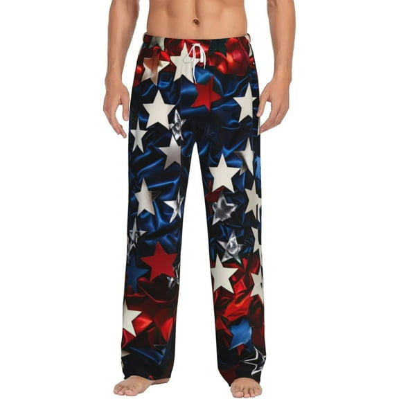 Daiia Red Blue White Stars Men's Sleep Pant with Pockets and Drawstring,Pajama Pants-Large