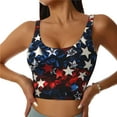 thumbnail image 1 of Daiia Red Blue White Stars Printed Women's Sports Bra, Breathable Activewear Bra with U-Back Design and Removable Pads, Comfortable and Supportive for Yoga, Workout-Large, 1 of 8