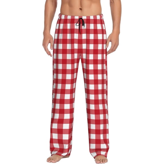 Daiia Red Checkboard Men's Sleep Pant with Pockets and Drawstring,Pajama Pants-Medium