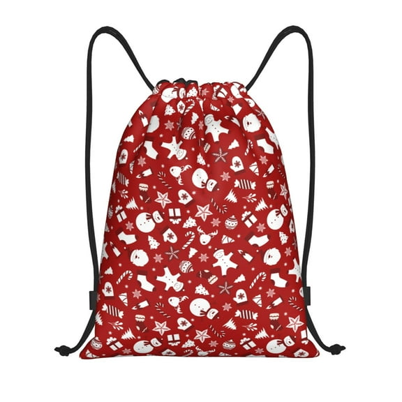 Daiia Red Christmas Cheer. Pattern Drawstring Backpack, Gym Bag, Lightweight Backpack, Water-Resistant Bag Travel Sports Backpack, Fitness Bag, Yoga Bag-Small