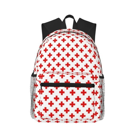 Daiia Red Cross School Backpack for Men Women, Unisex Large Waterproof Bookbag Schoolbag Casual Daypack for High School/College/Teens/Travel/Work Black