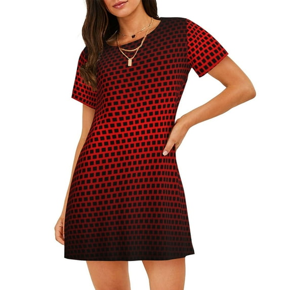 Daiia Red Geometric Print Women's Nightshirt Soft Nightgowns for Women Short Sleeve dress Short-sleeved Sleepwear