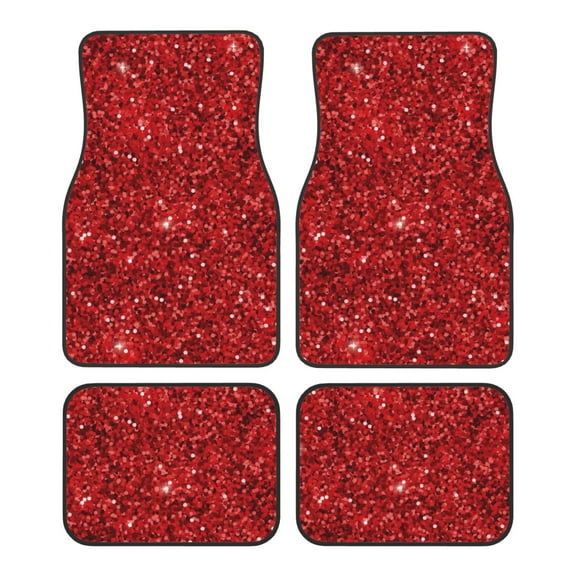 Daiia Red Glitter Printed Car Floor Mats Set of 4, Durable Non Slip Auto Floor Carpet, Car Interior Carpets Proof Foot Pads Anti-Slip Cushion Automoetive Accessories