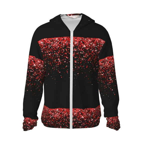 Daiia Red Glitter1 UPF 50+ Sun Protection Hoodie Jacket Lightweight Long Sleeve Sun Shirt for Women Men with Pocket Hiking Outdoor-Small