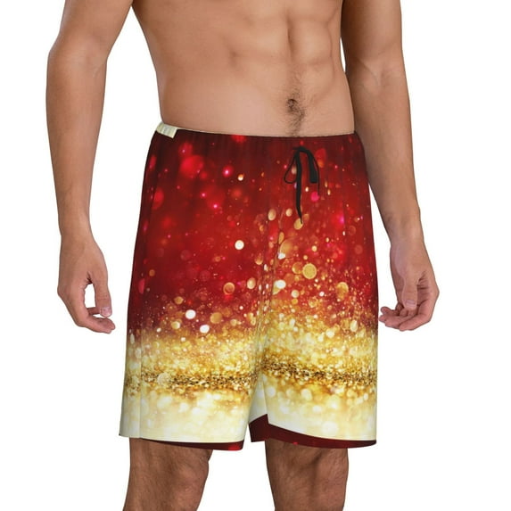 Daiia Red Gold Glitter Mens Woven Stretch Pajama Short,Short Pajama Pants-Medium