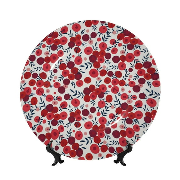 Daiia Red Hawthorn Printed Pattern Ceramic Plate Dinner Plates Bone China Decorative Plates with Display Stand Art Ceramic Ornaments for Wall Hanging Decoration-7in