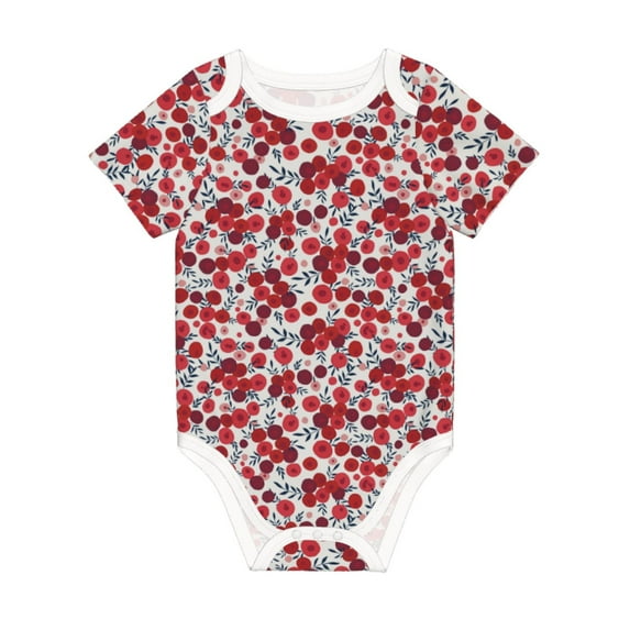 Daiia Red Hawthorn Printed Unisex-Baby Short Sleeve Onesies Bodysuits Baby Climbing Clothes Soft and Comfortable Romper with Expandable Shoulder Design-9M