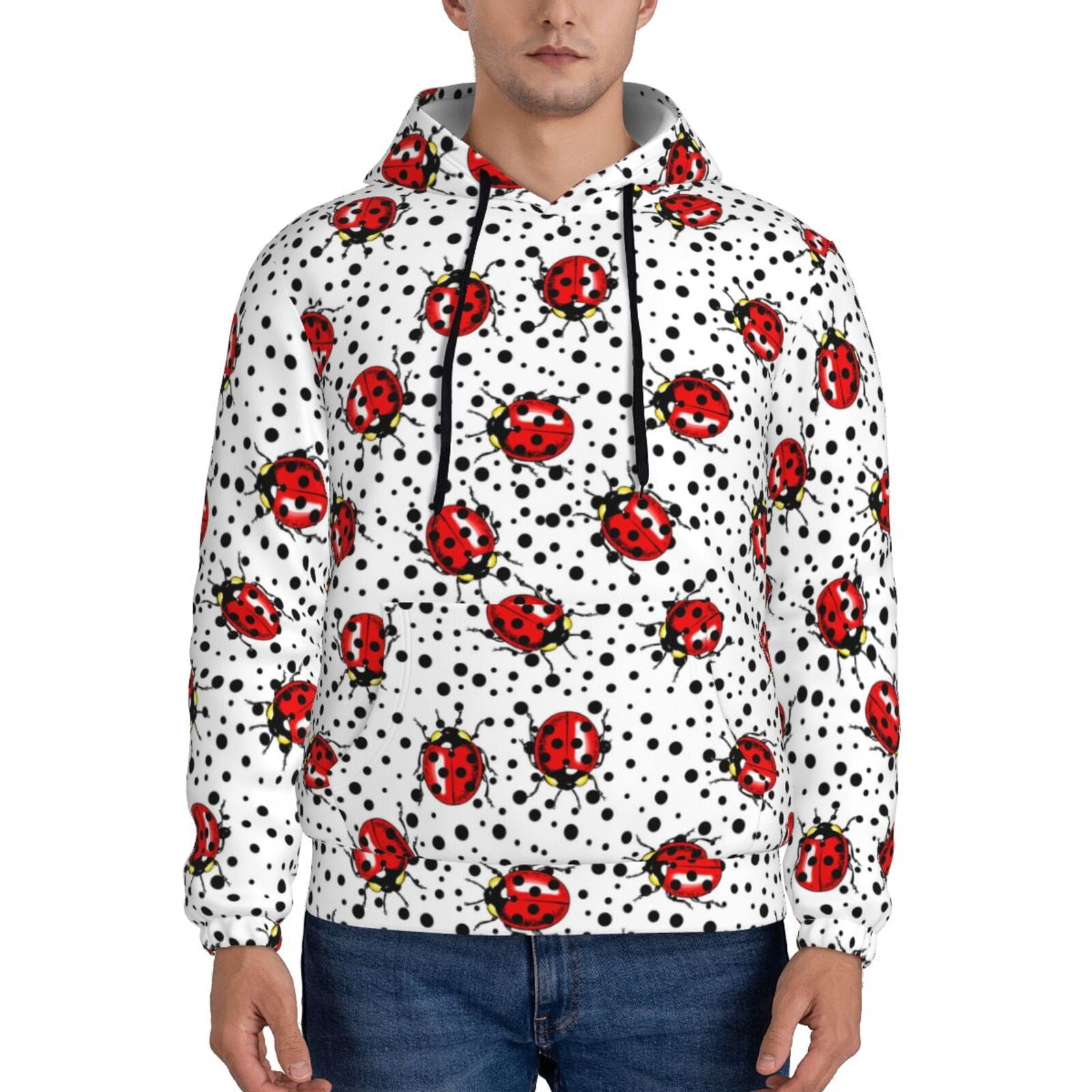 Ladybug Print Pattern Men Pullover Hoodie