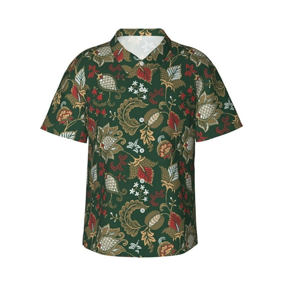Daiia Red Leaves Hawaiian Shirt for Men Gentle Cotton Regular Short Sleeve Casual-Small