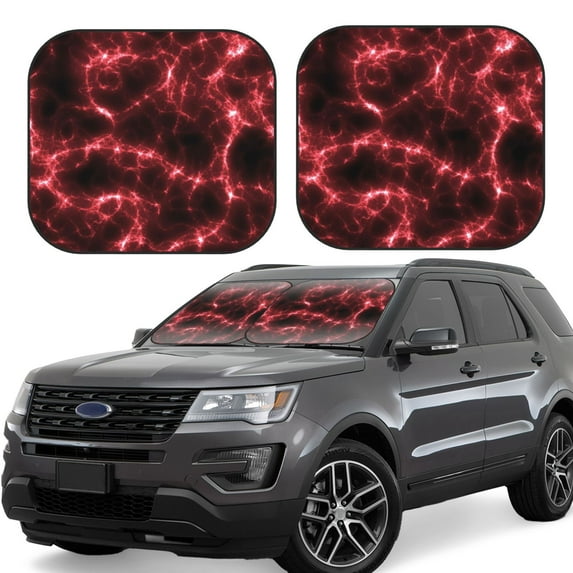 Daiia Red Line 2PCS Car Windshield Sun Shade, Foldable Sun Shield for Car Front Window, Auto Sun Blocker Visor Protector Universal for Truck SUV Pickup-Small
