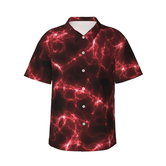 Daiia Red Line Hawaiian Shirt for Men Gentle Cotton Regular Short Sleeve Casual-XX-Large