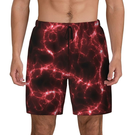 Daiia Red Line Mens Swim Trunks Swim Shorts Quick Dry Swim Shorts with Mesh Lining Pockets-Small