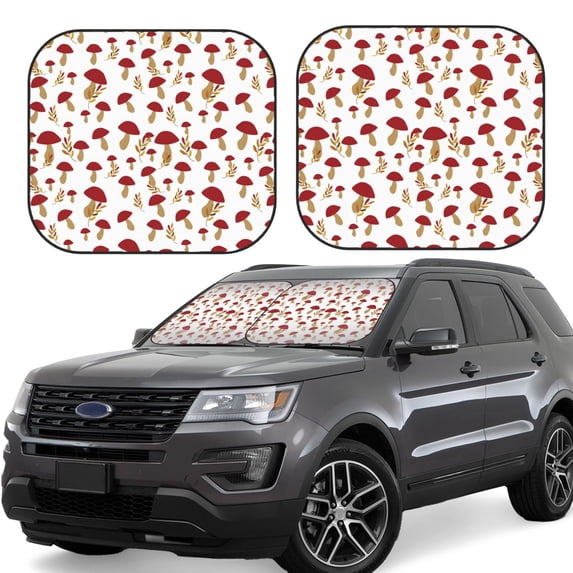 Daiia Red Mushroom 2PCS Car Windshield Sun Shade, Foldable Sun Shield for Car Front Window, Auto Sun Blocker Visor Protector Universal for Truck SUV Pickup-Medium