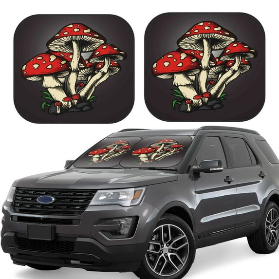 Daiia Red Mushrooms 2PCS Car Windshield Sun Shade, Foldable Sun Shield for Car Front Window, Auto Sun Blocker Visor Protector Universal for Truck SUV Pickup-Large