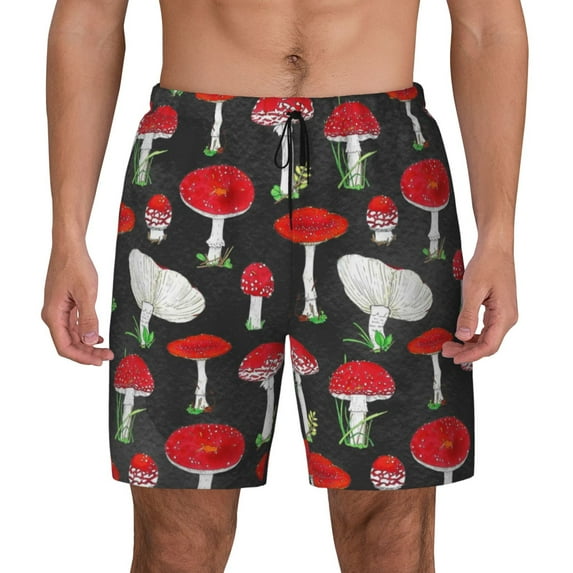 Daiia Red Mushrooms Mens Swim Trunks Swim Shorts Quick Dry Swim Shorts with Mesh Lining Pockets-X-Large