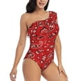 thumbnail image 1 of Daiia Red Paisley Floral Women's One Piece Swimsuits Personalized One Shoulder Swimwear Asymmetric Ruffle Bathing Suits-X-Large, 1 of 8
