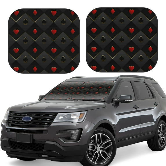 Daiia Red Poker 2PCS Car Windshield Sun Shade, Foldable Sun Shield for Car Front Window, Auto Sun Blocker Visor Protector Universal for Truck SUV Pickup-Large