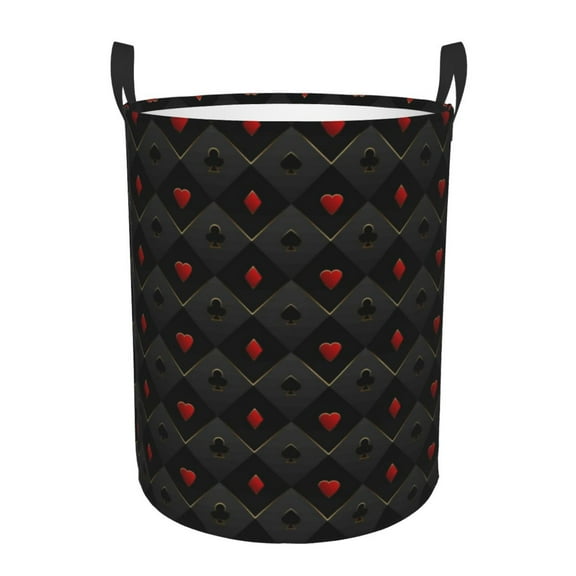 Daiia Red Poker Round Laundry Basket with Handles Thickened Waterproof Circular hamper,Dirty Clothes Storage Basket for Bedroom,Bathroom,College Dorm-Small