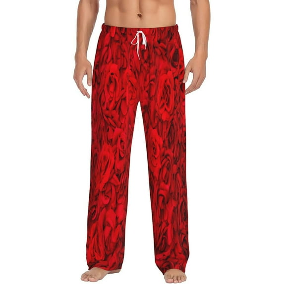 Daiia Red Rose Men's Sleep Pant with Pockets and Drawstring,Pajama Pants-Large