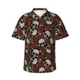 thumbnail image 1 of Daiia Red Rose Skull Hawaiian Shirt for Men Gentle Cotton Regular Short Sleeve Casual-Large, 1 of 9