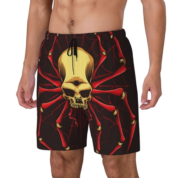 Daiia Red Skull Spider Mens Swim Trunks Swim Shorts Quick Dry Swim Shorts with Mesh Lining Pockets-Large