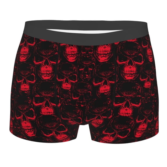 Daiia Red Skulls 2 Men's Underwear Boxer Briefs, Cotton Stretch Moisture-Wicking Underwear-XX-Large