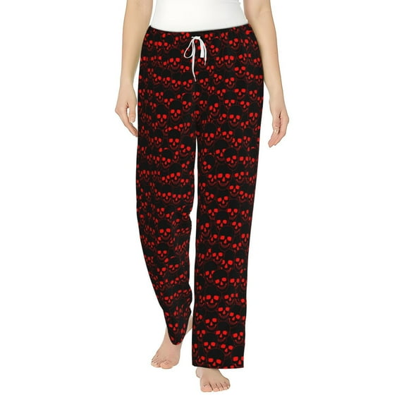 Daiia Red Skulls 4 Women's Sleep Pant with Pockets and Drawstring,Pajama Pants-Small